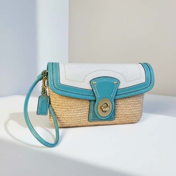 Coach Handbags - Coach Legacy Y2K Teal Woven Clutch Wallet